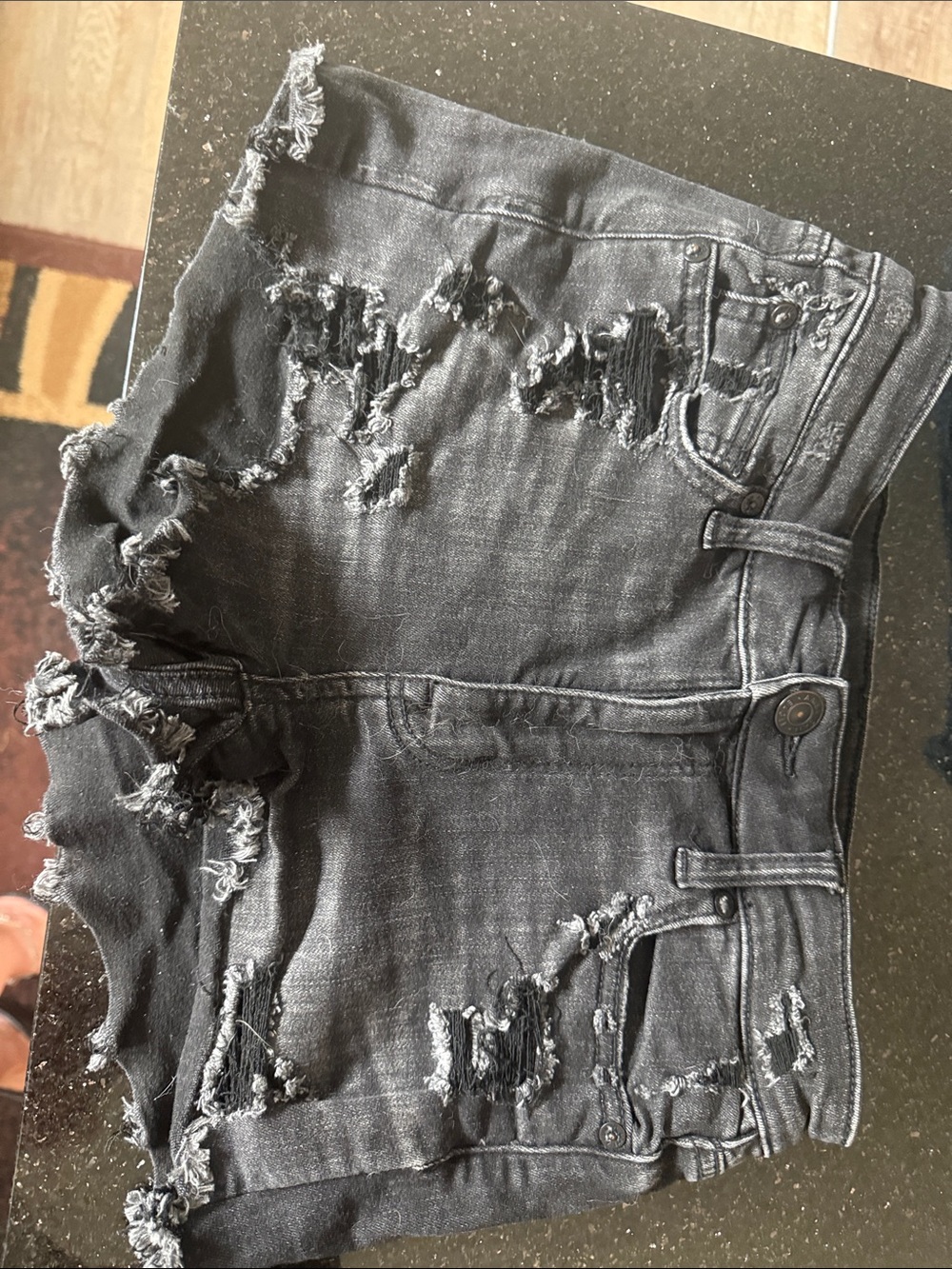 American Eagle Outfitters Black Distressed Jean Shorts with Frayed Hem